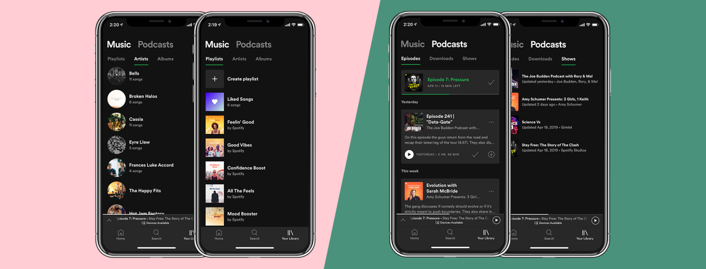 El rediseño de Spotify simplifica la navegación y resalta los podcasts