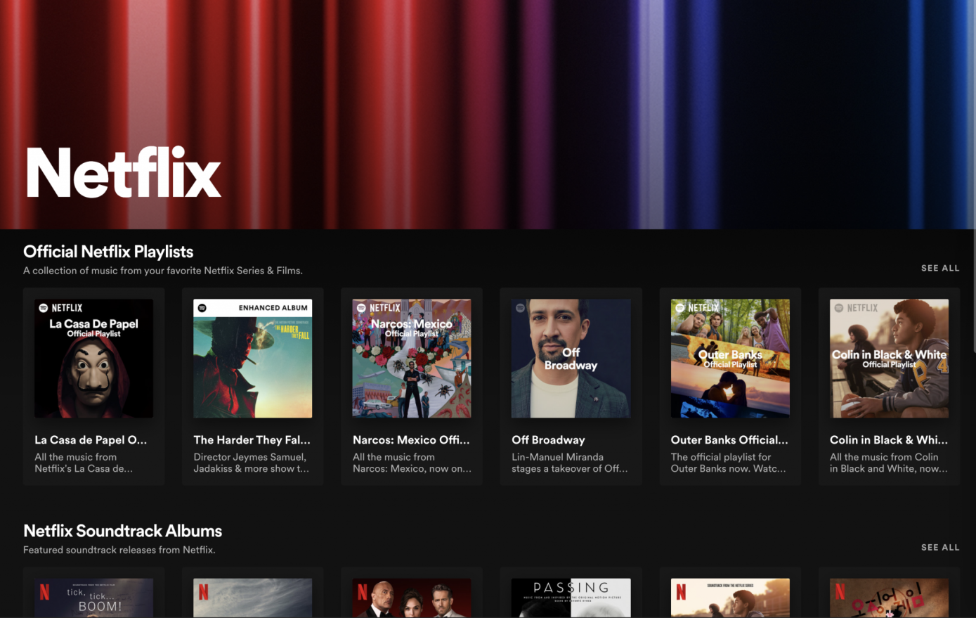 Spotify estrena un ‘Netflix Hub’ con música y podcasts vinculados a programas y películas de la plataforma